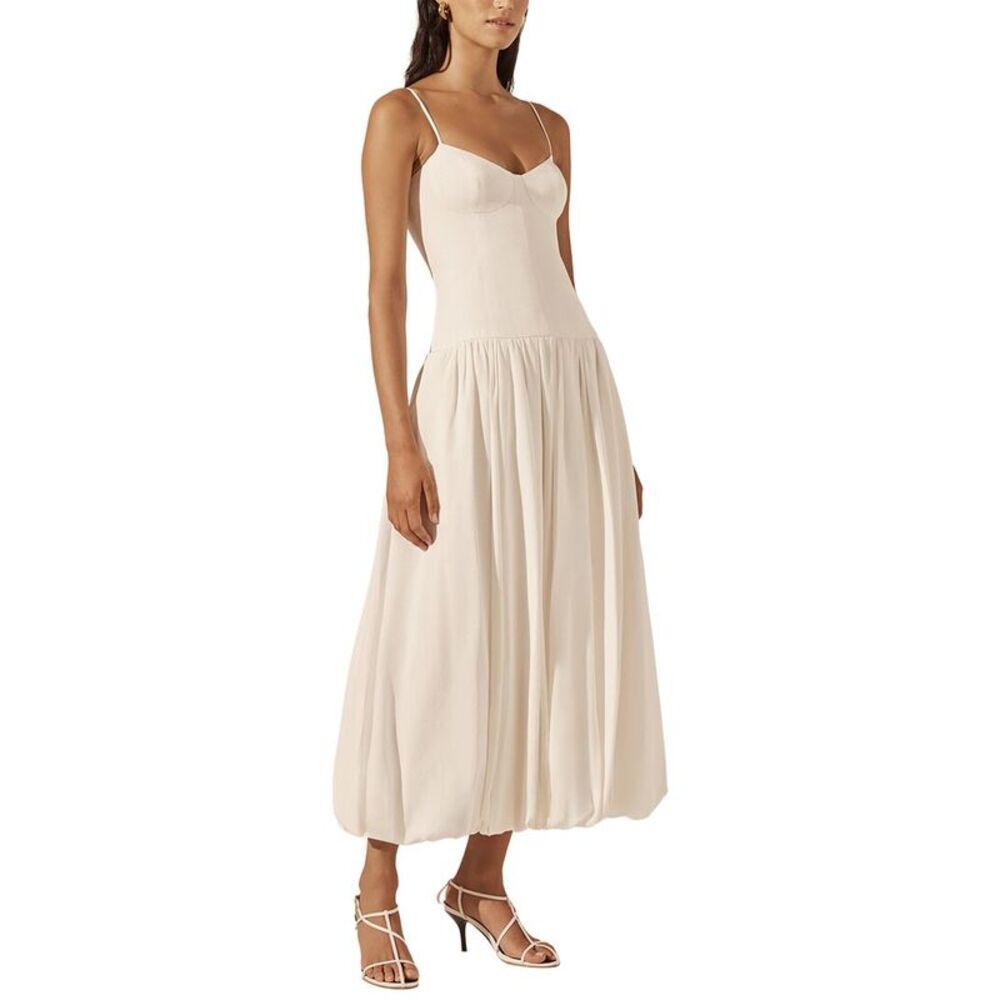 Shona Joy Cream Spaghetti-Strap Midi Dress